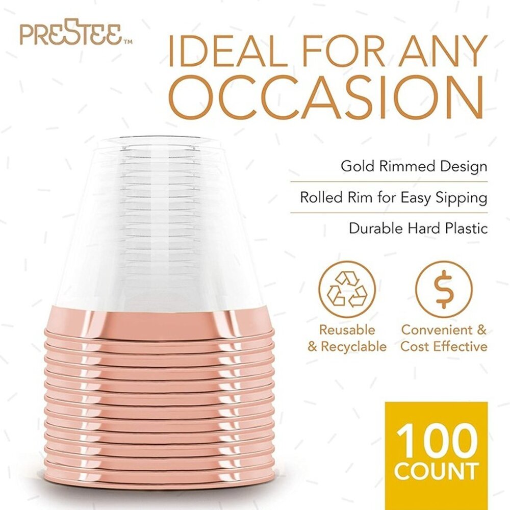 NEW  100 Rose Gold Plastic Cups - 9 oz Hard Disposable Rose Gold Cups - Picture 7 of 9